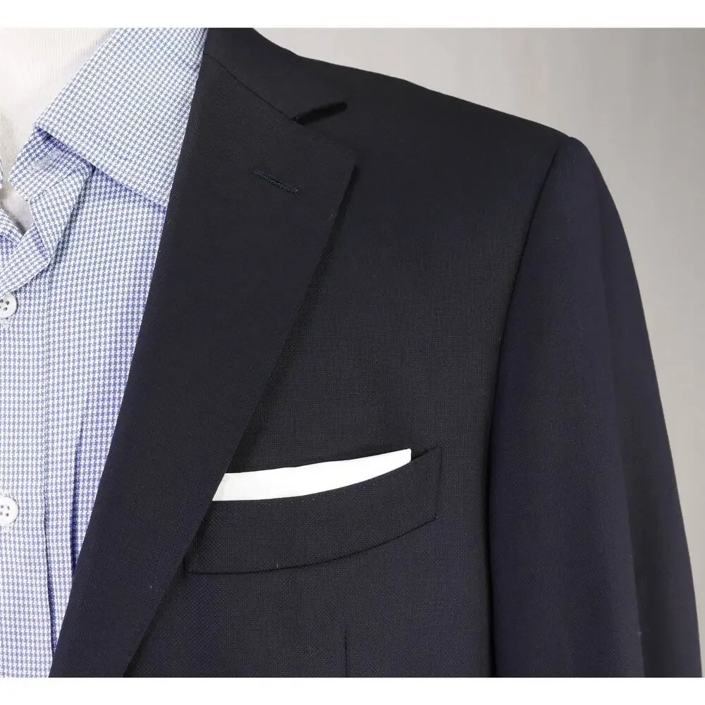 Suitsupply Custom Navy Blue Woven Metal Button 2-Btn Wool Blazer Jacket 42L
